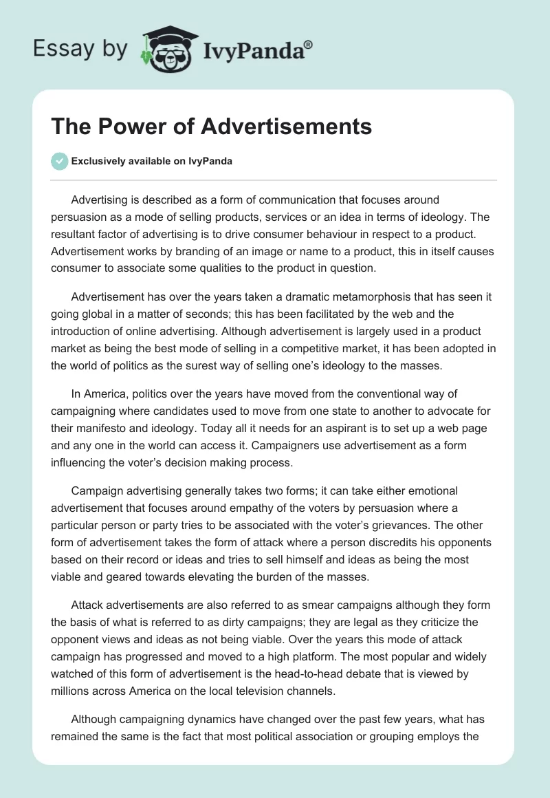 The Power of Advertisements. Page 1