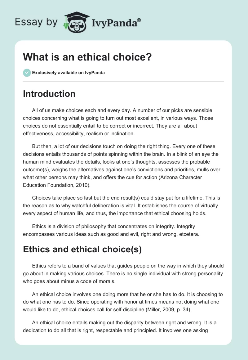 What is an ethical choice?. Page 1