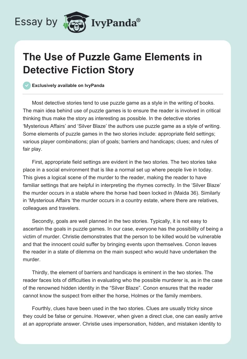 The Use of Puzzle Game Elements in Detective Fiction Story. Page 1