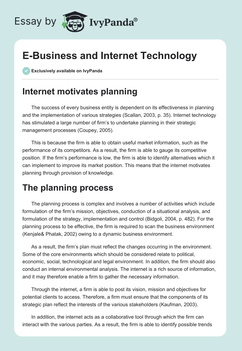 E-Business and Internet Technology. Page 1