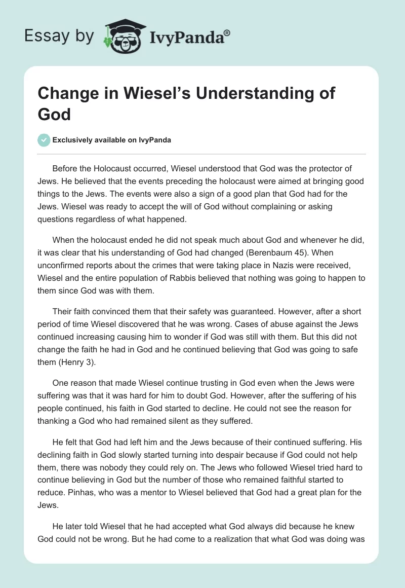 Change in Wiesel’s Understanding of God. Page 1
