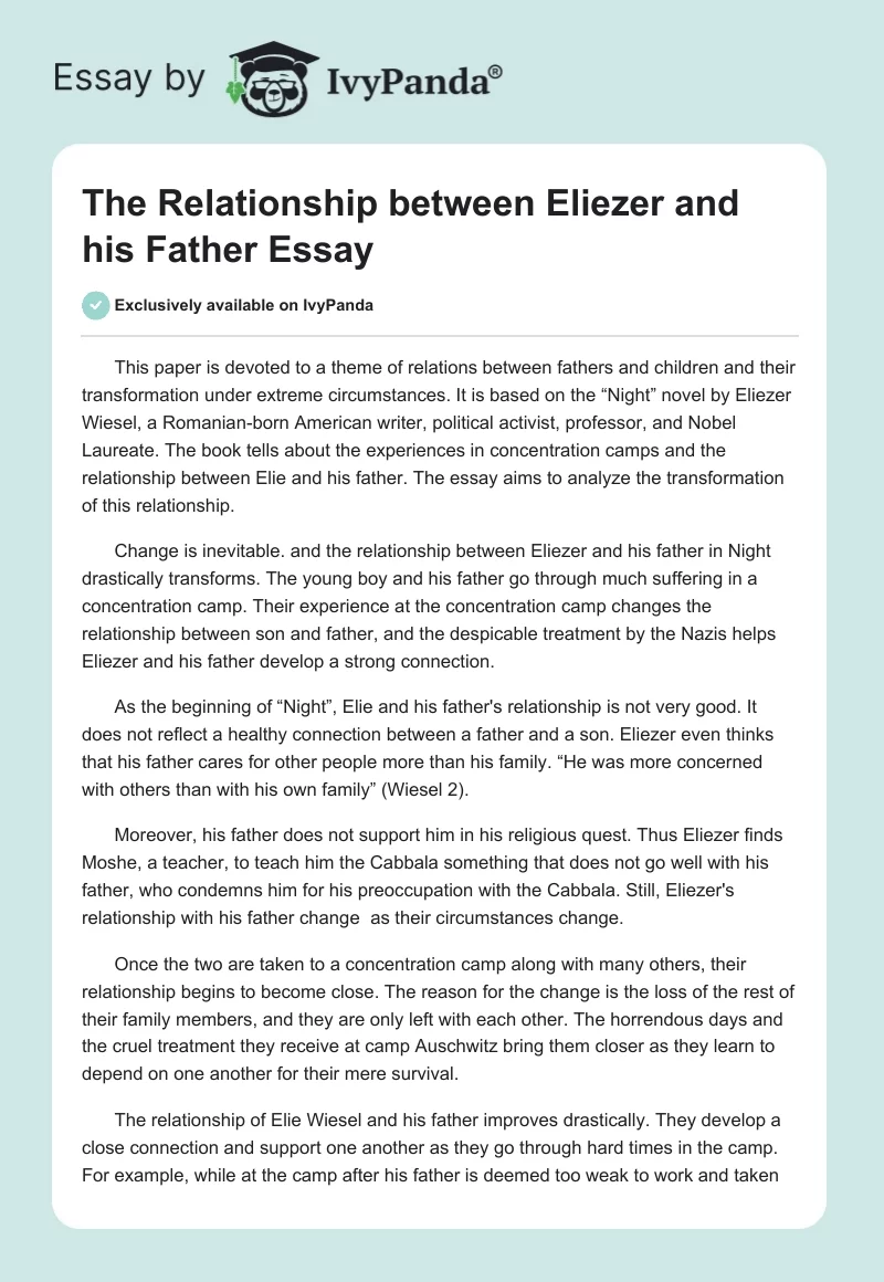 The Relationship Between Eliezer and His Father Essay. Page 1