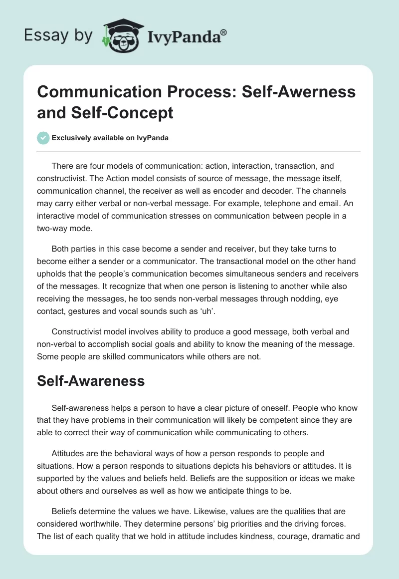 Communication Process: Self-Awerness and Self-Concept. Page 1