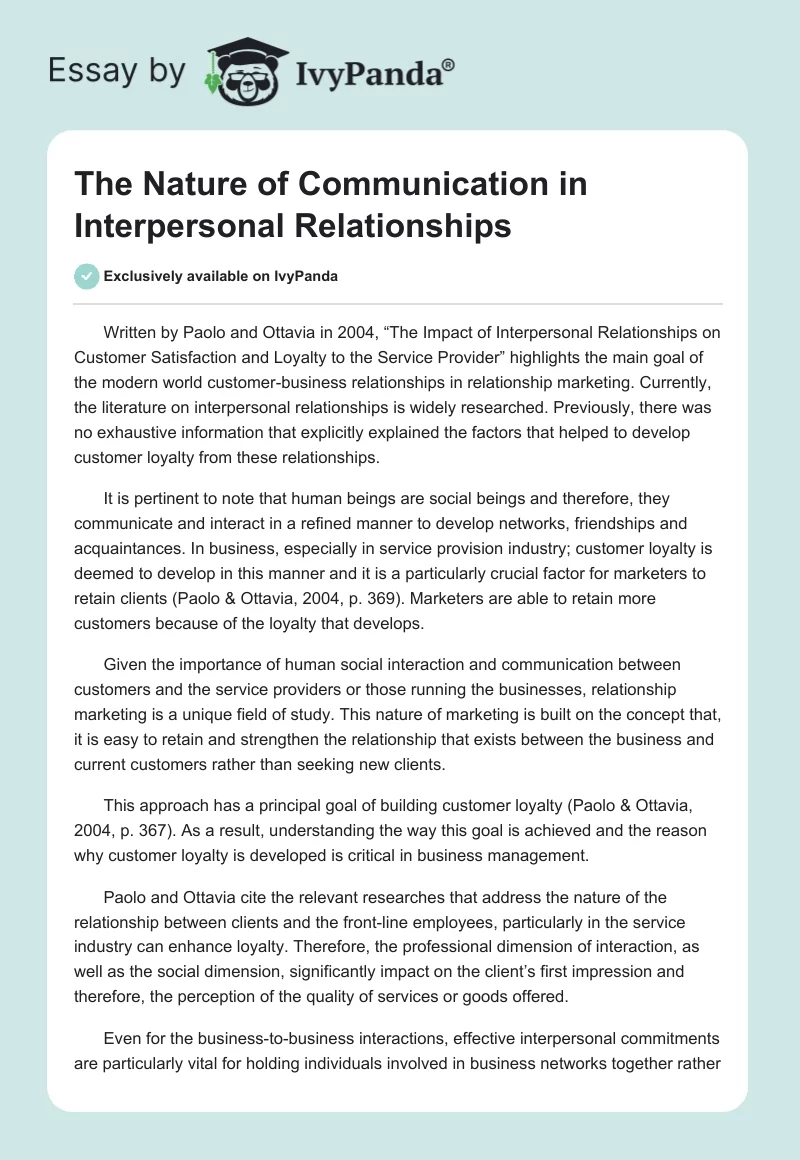 The Nature of Communication in Interpersonal Relationships. Page 1
