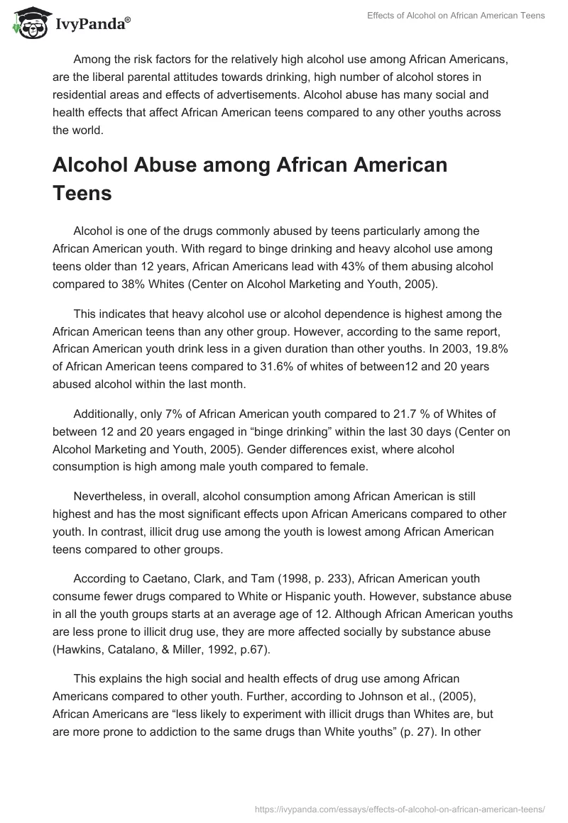 Effects of Alcohol on African American Teens. Page 2