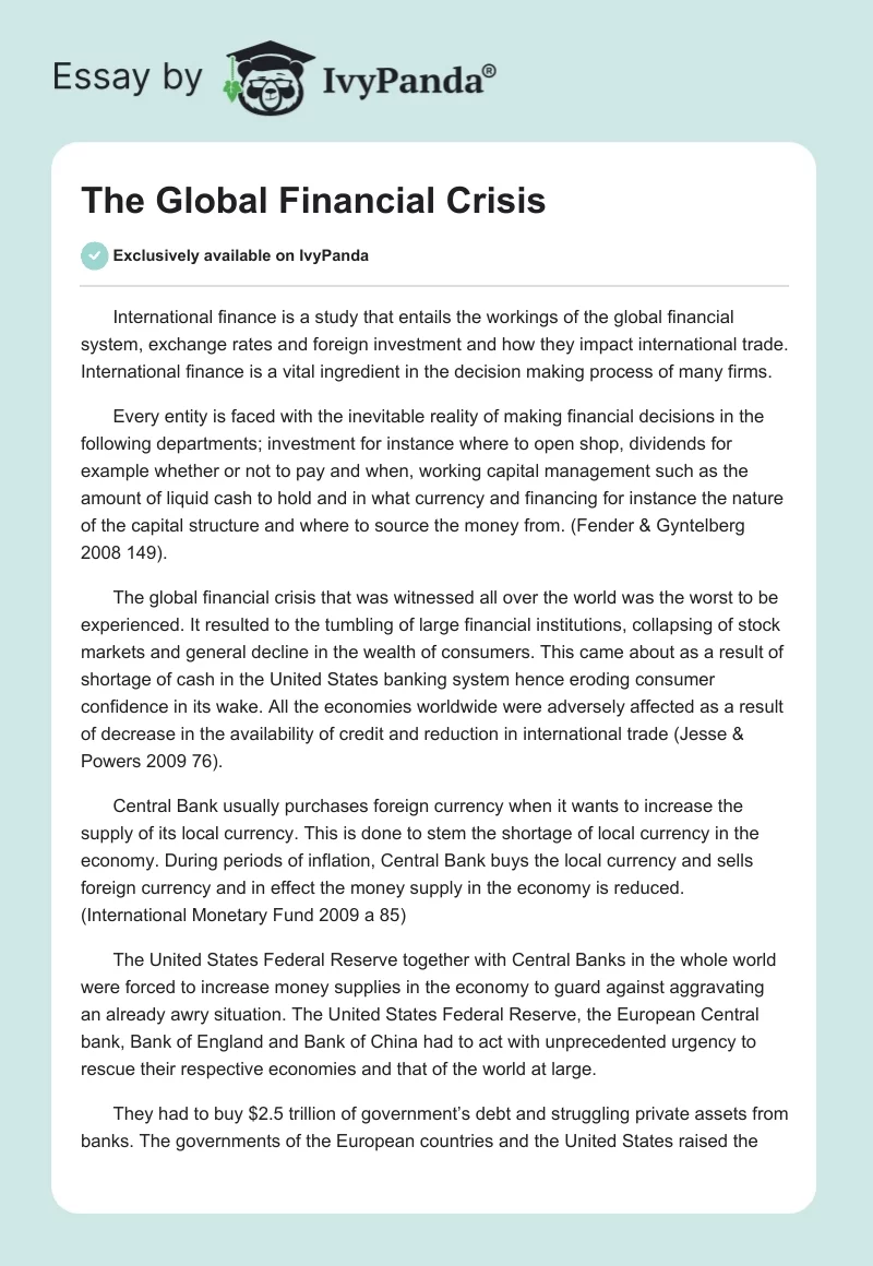 The Global Financial Crisis. Page 1