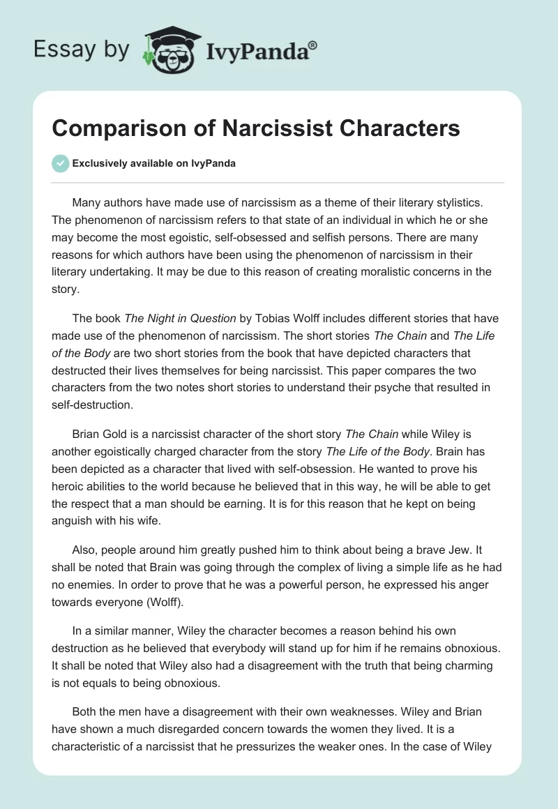 Comparison of Narcissist Characters. Page 1