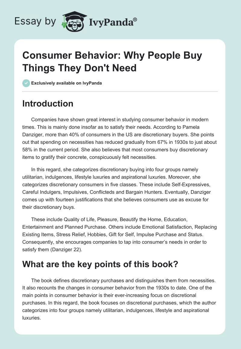 Consumer Behavior: Why People Buy Things They Don't Need. Page 1