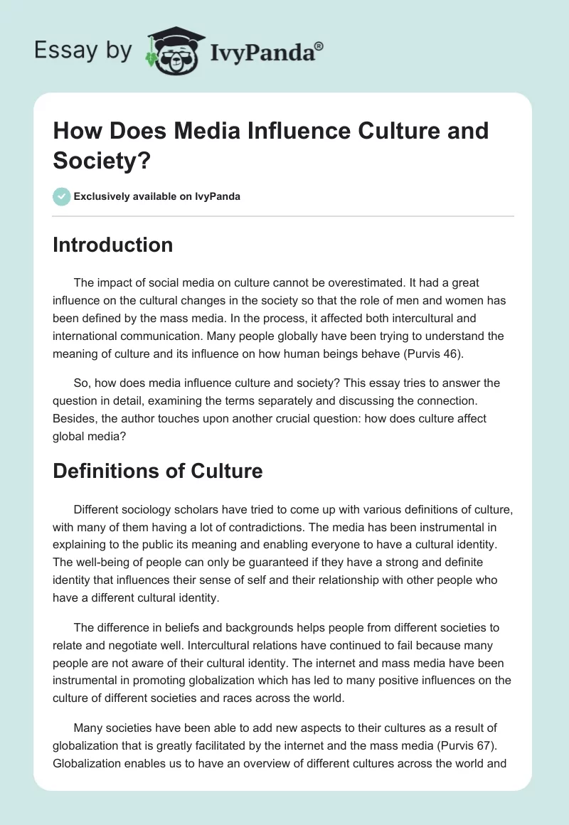 How Does Media Influence Culture and Society?. Page 1