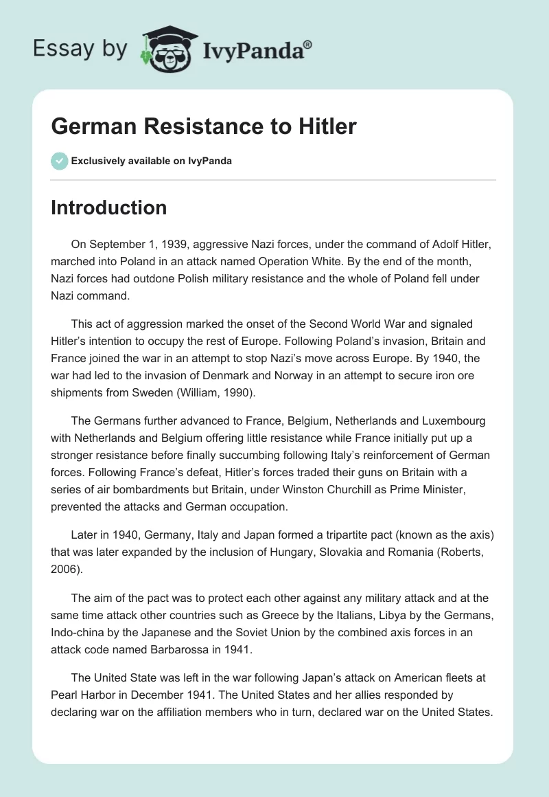 German Resistance to Hitler. Page 1