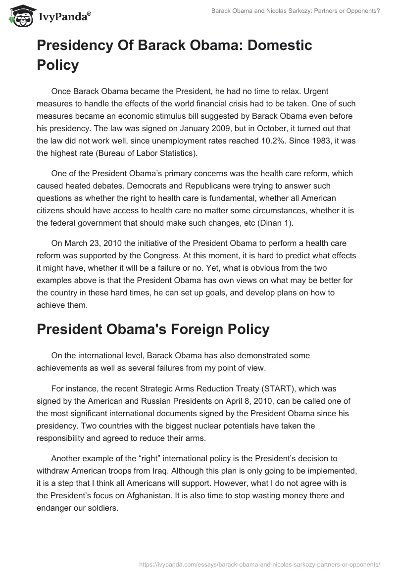 Barack Obama and Nicolas Sarkozy: Partners or Opponents?. Page 2