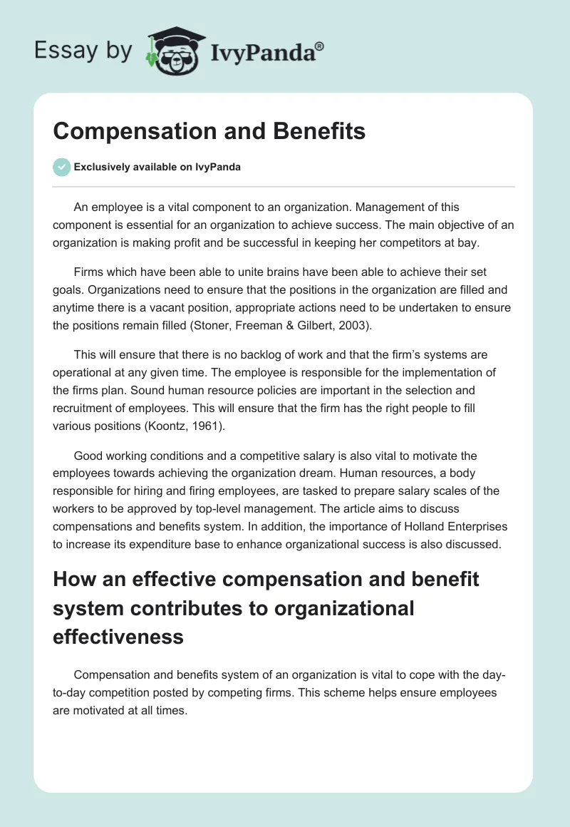 research paper on compensation and benefits