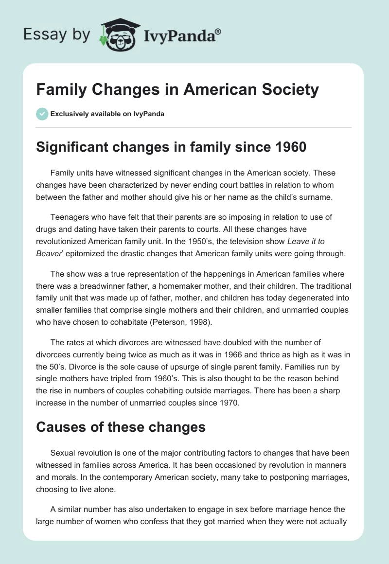 Family Changes in American Society. Page 1