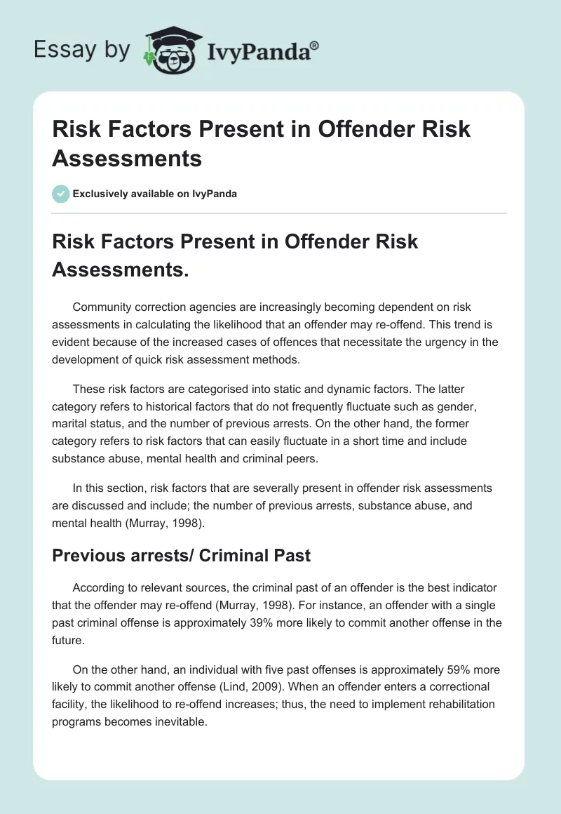 Risk Factors Present in Offender Risk Assessments. Page 1