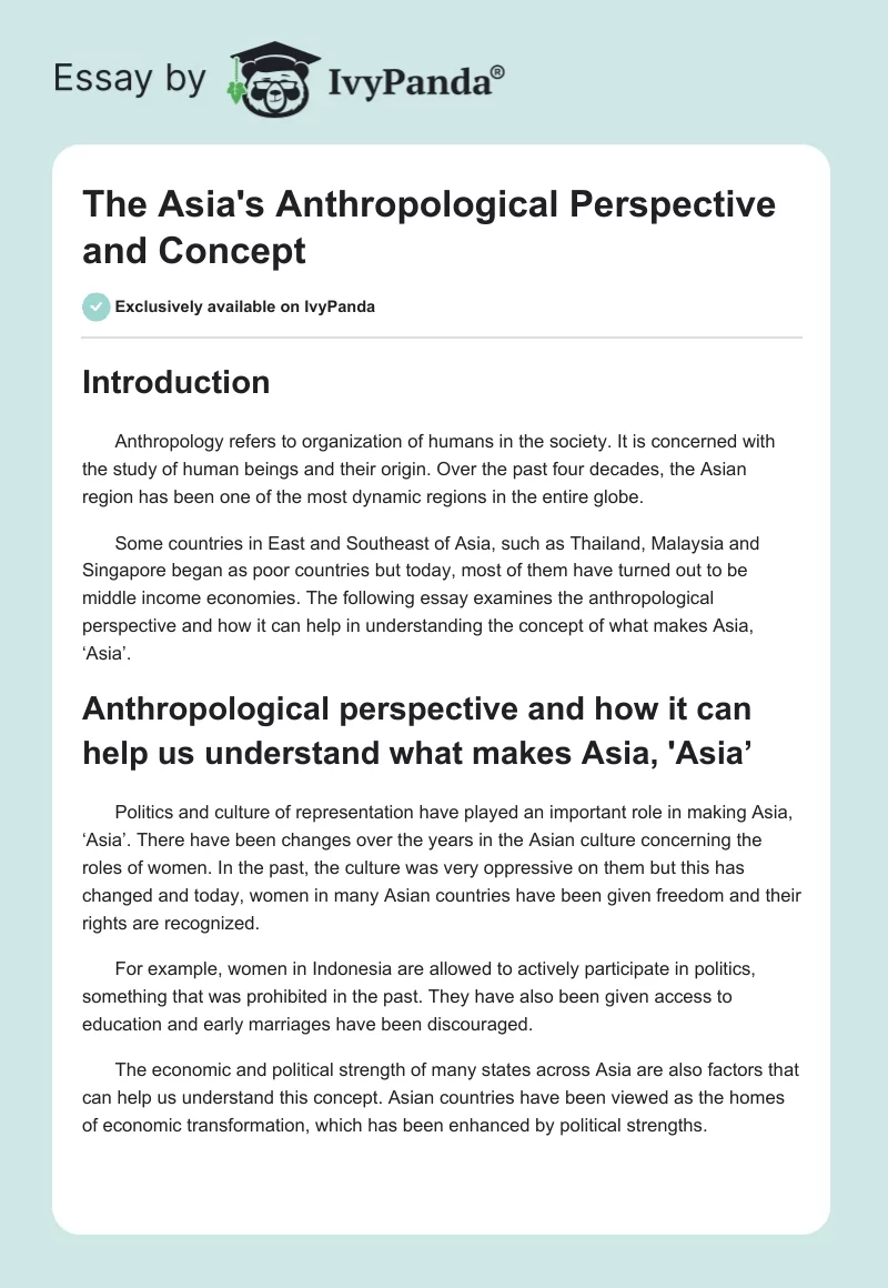 The Asia's Anthropological Perspective and Concept. Page 1