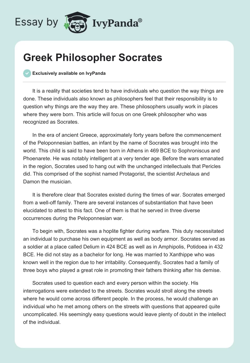 Greek Philosopher Socrates. Page 1