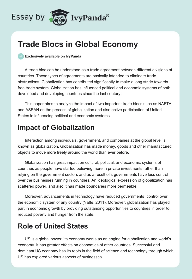 Trade Blocs in Global Economy. Page 1