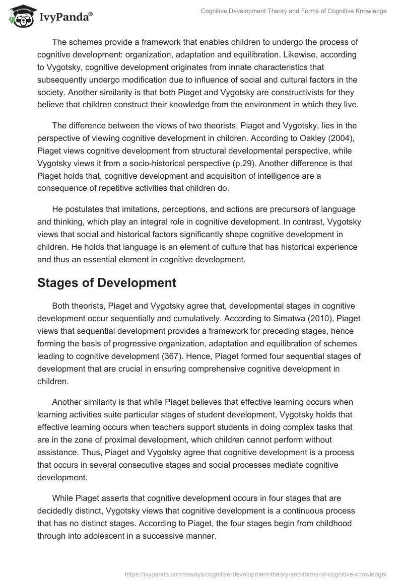 Cognitive Development Theory and Forms of Cognitive Knowledge. Page 2