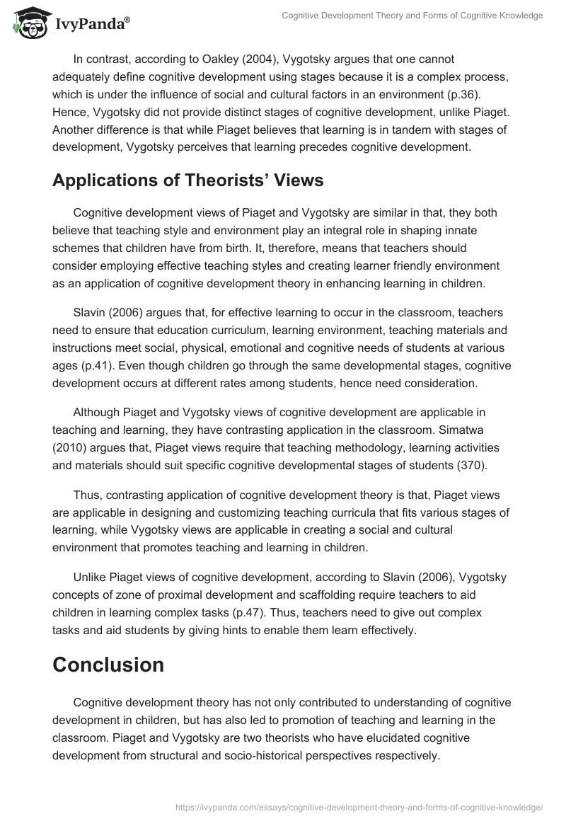 Cognitive Development Theory and Forms of Cognitive Knowledge. Page 3