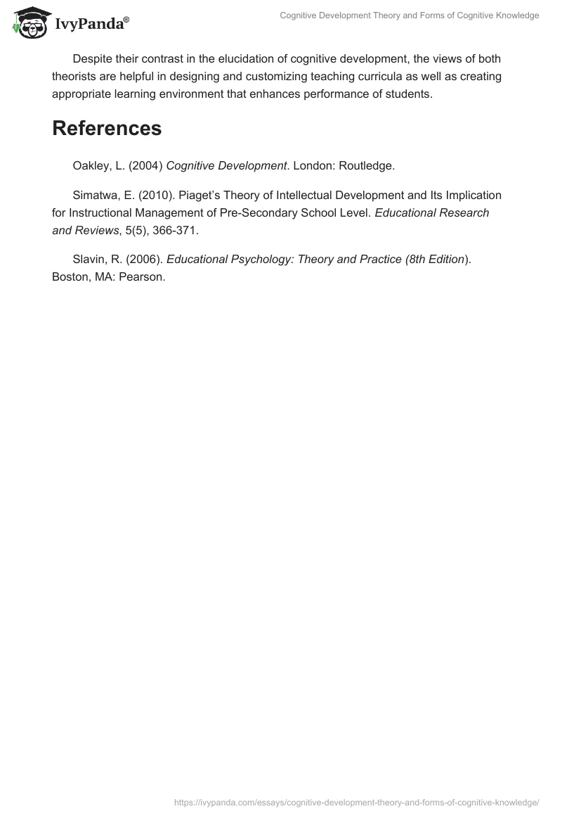 Cognitive Development Theory and Forms of Cognitive Knowledge. Page 4