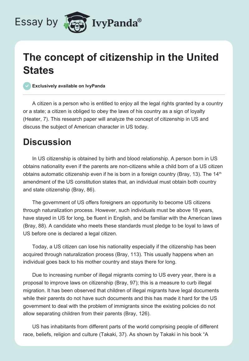 The concept of citizenship in the United States. Page 1