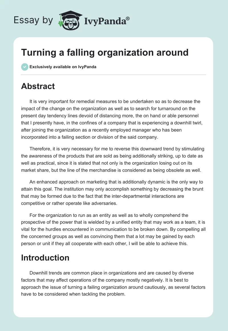 Turning a falling organization around. Page 1