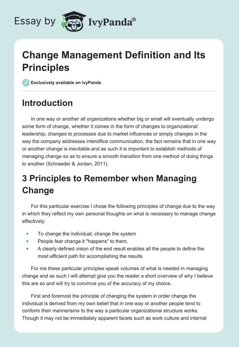 Change Management Definition and Its Principles. Page 1