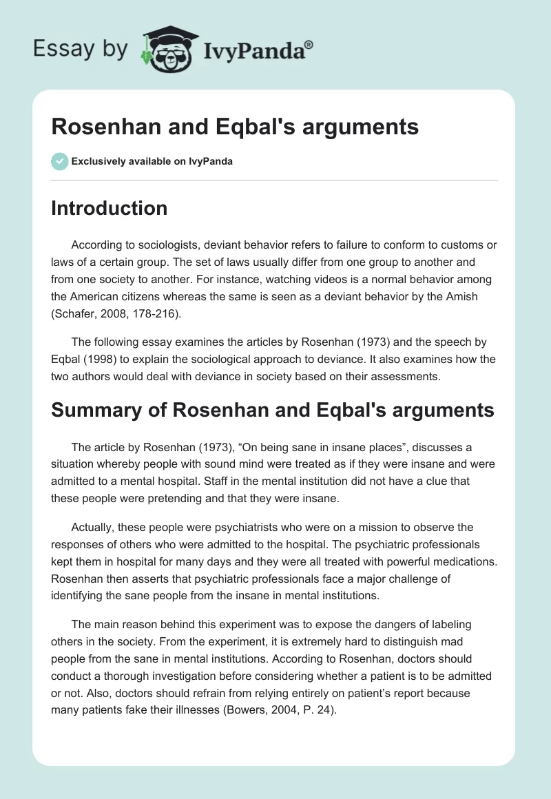 Rosenhan and Eqbal's arguments. Page 1