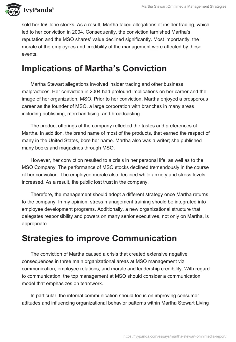 Martha Stewart Omnimedia Management Strategies. Page 2