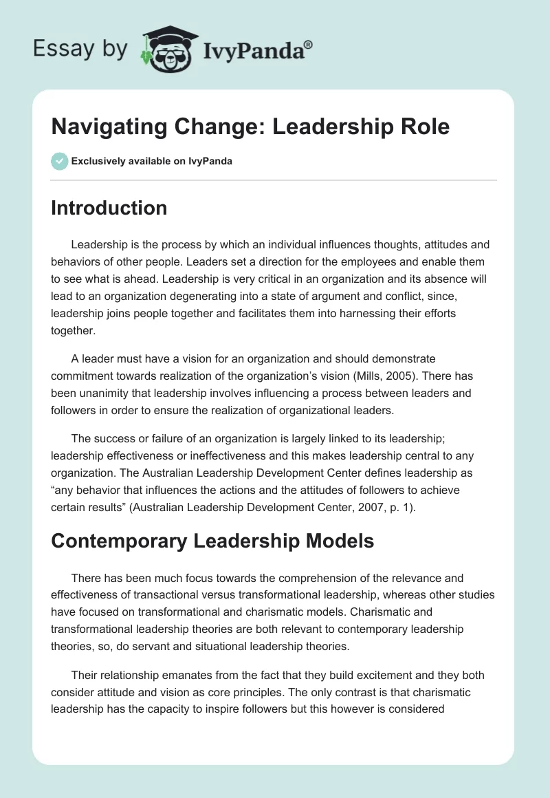 Navigating Change: Leadership Role. Page 1