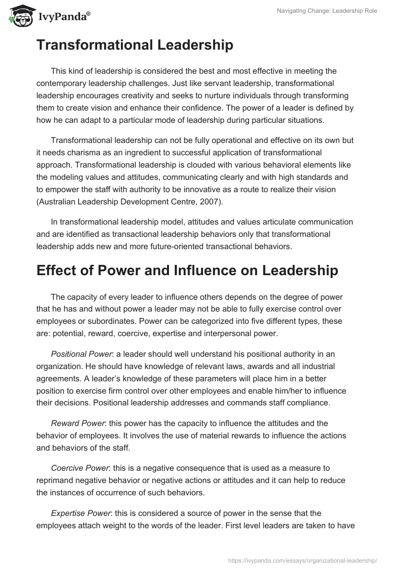 Navigating Change: Leadership Role. Page 3