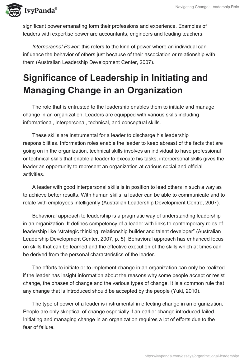 Navigating Change: Leadership Role. Page 4