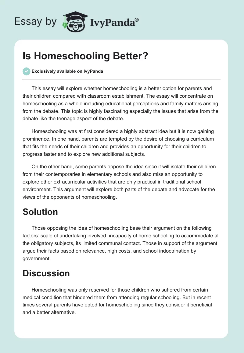 Is Homeschooling Better?. Page 1