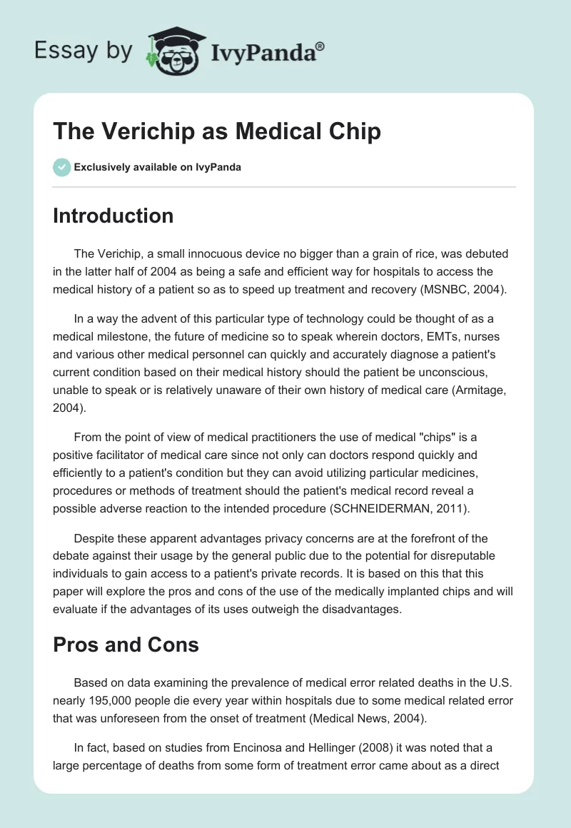 The Verichip as Medical Chip. Page 1