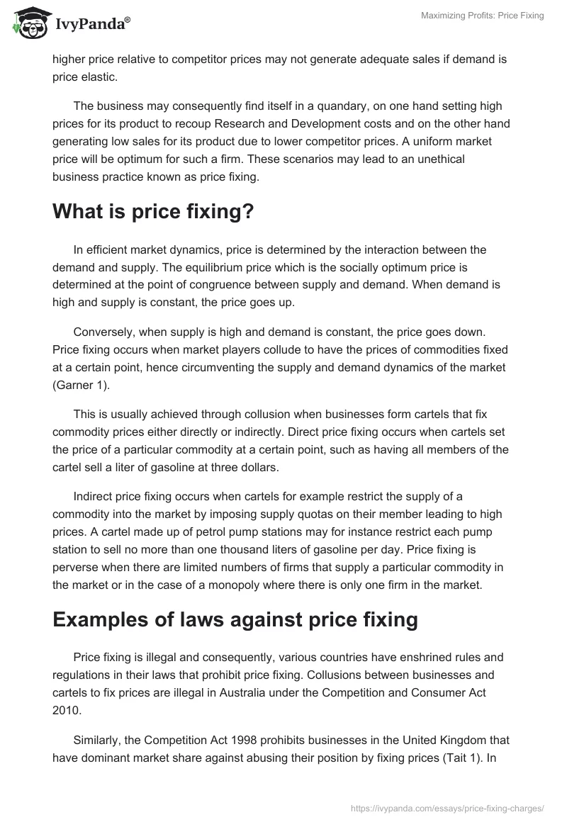 Maximizing Profits: Price Fixing. Page 2