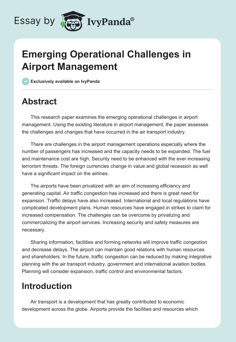 Emerging Operational Challenges in Airport Management. Page 1