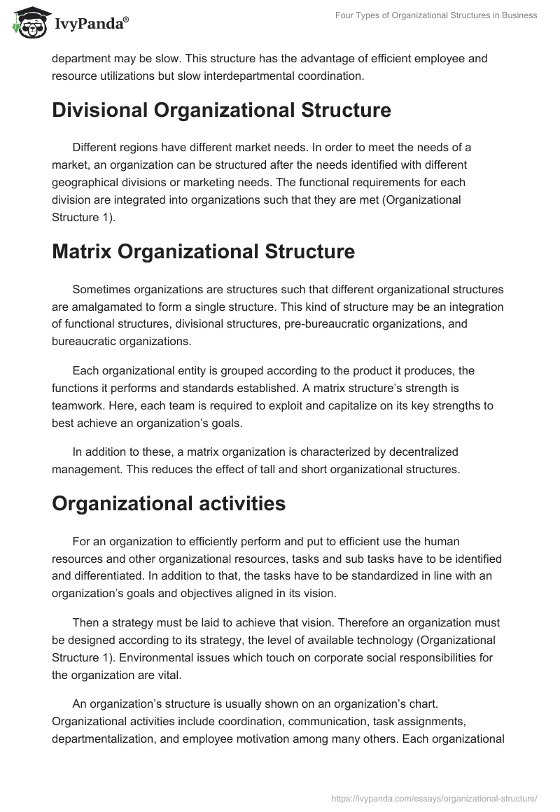 Four Types of Organizational Structures in Business. Page 2