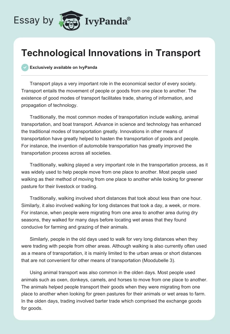 Technological Innovations in Transport. Page 1
