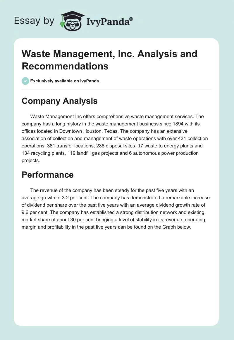 Waste Management, Inc. Analysis and Recommendations. Page 1