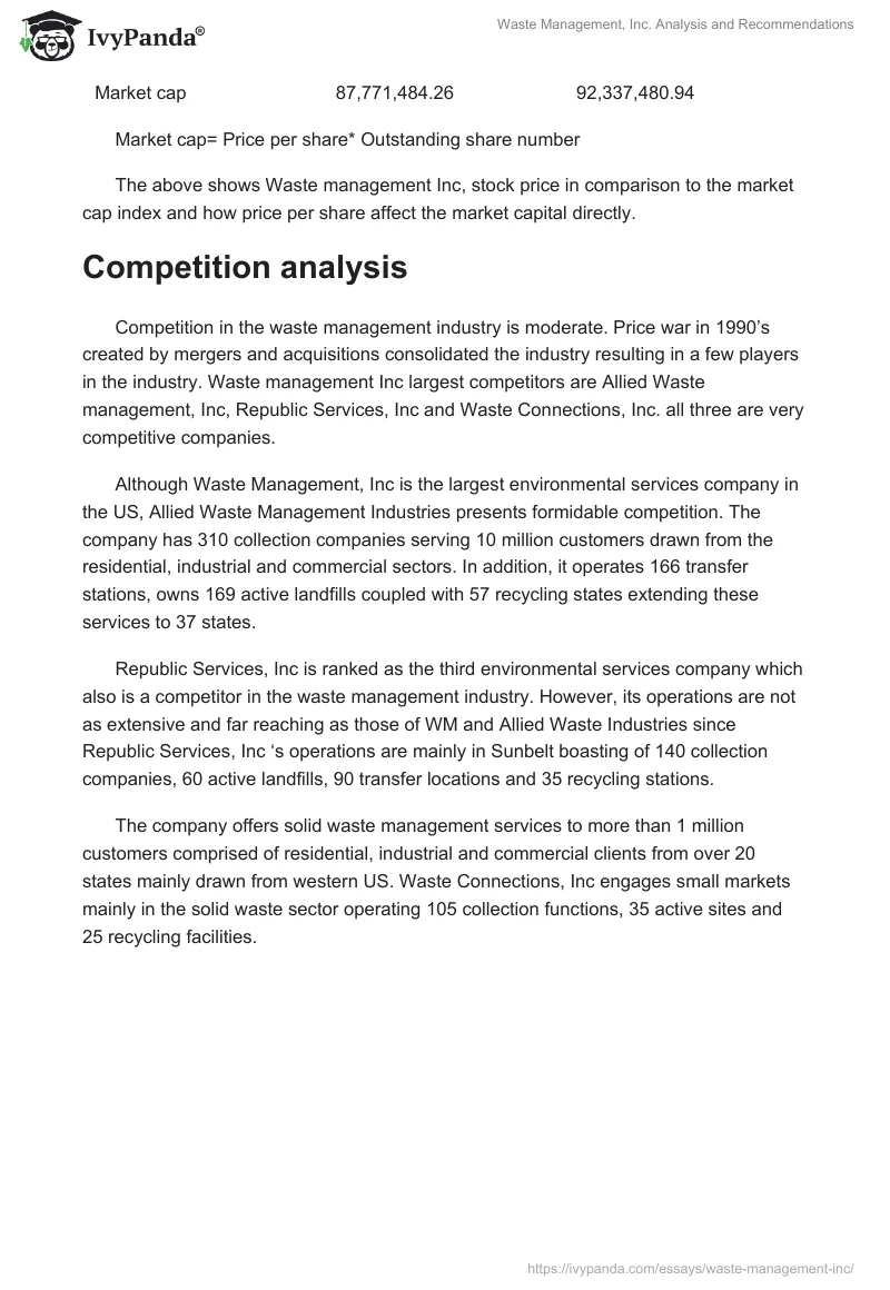 Waste Management, Inc. Analysis and Recommendations. Page 3