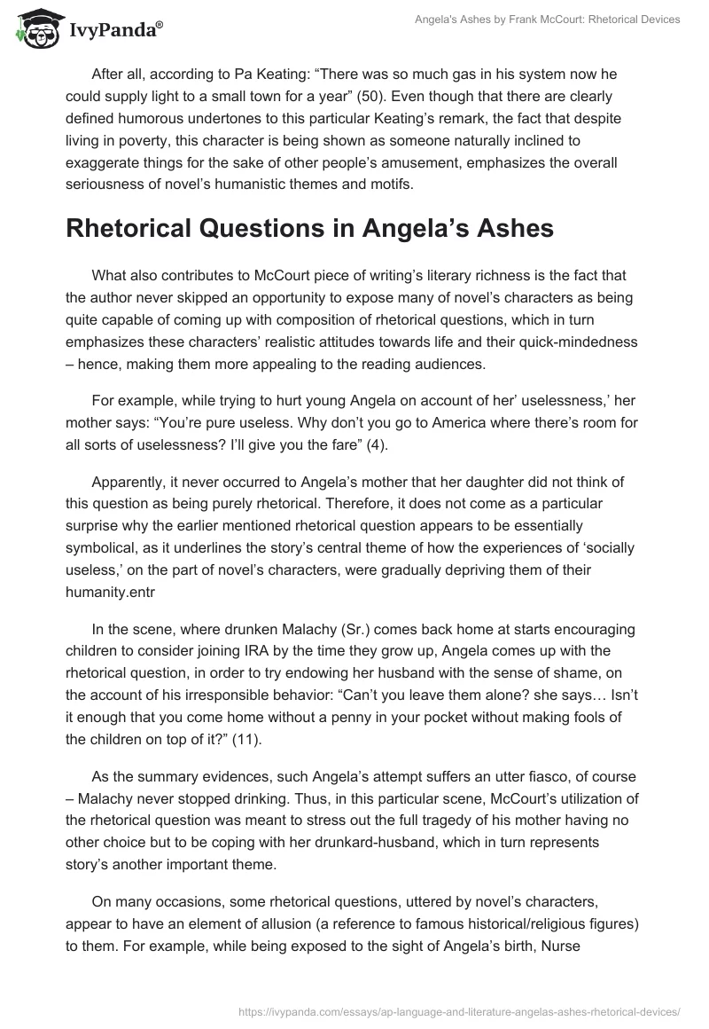 "Angela's Ashes" by Frank McCourt: Rhetorical Devices. Page 3