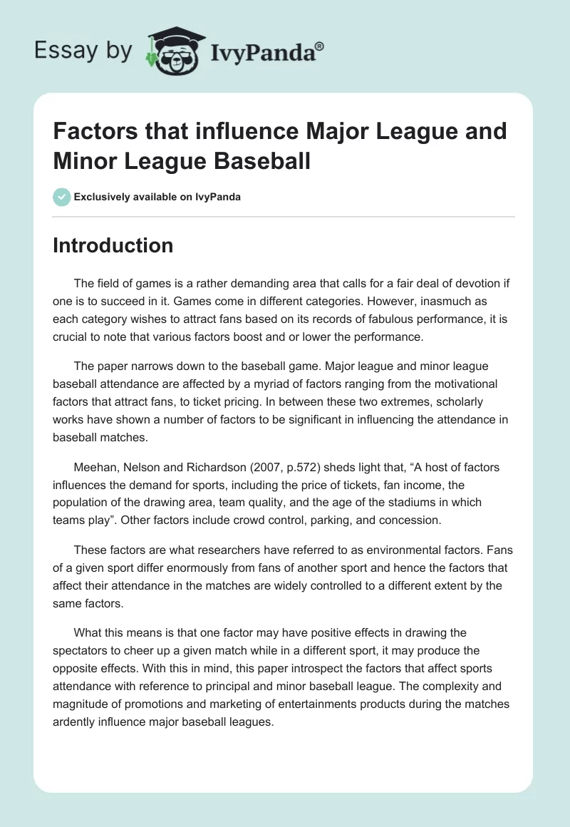 Factors that influence Major League and Minor League Baseball. Page 1