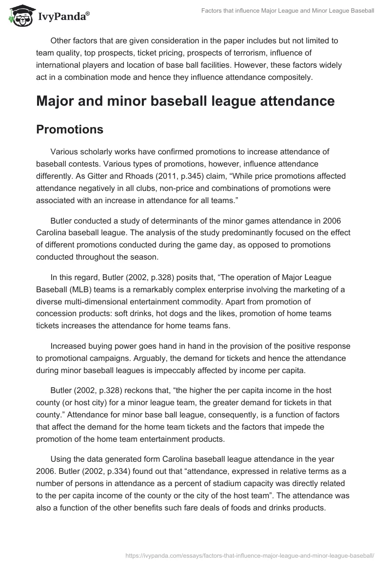 Factors that influence Major League and Minor League Baseball. Page 2