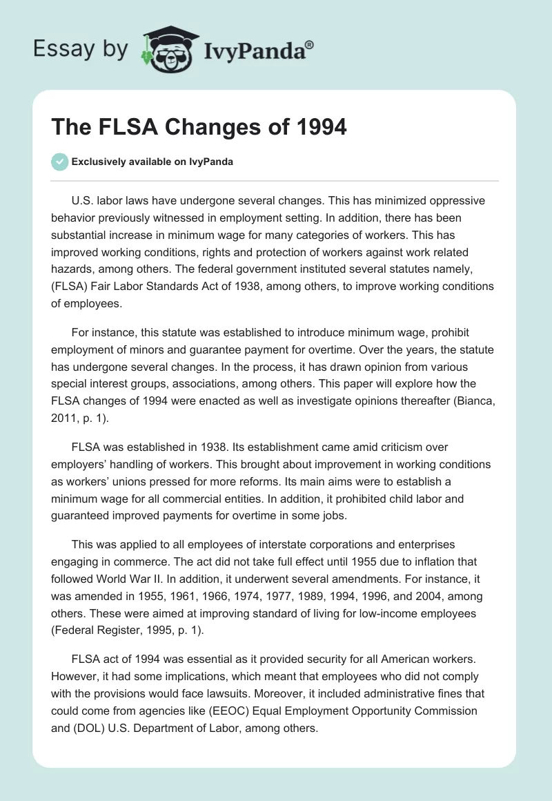The FLSA Changes of 1994. Page 1