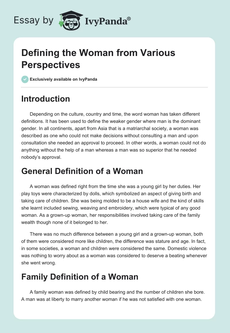 Defining the Woman from Various Perspectives. Page 1