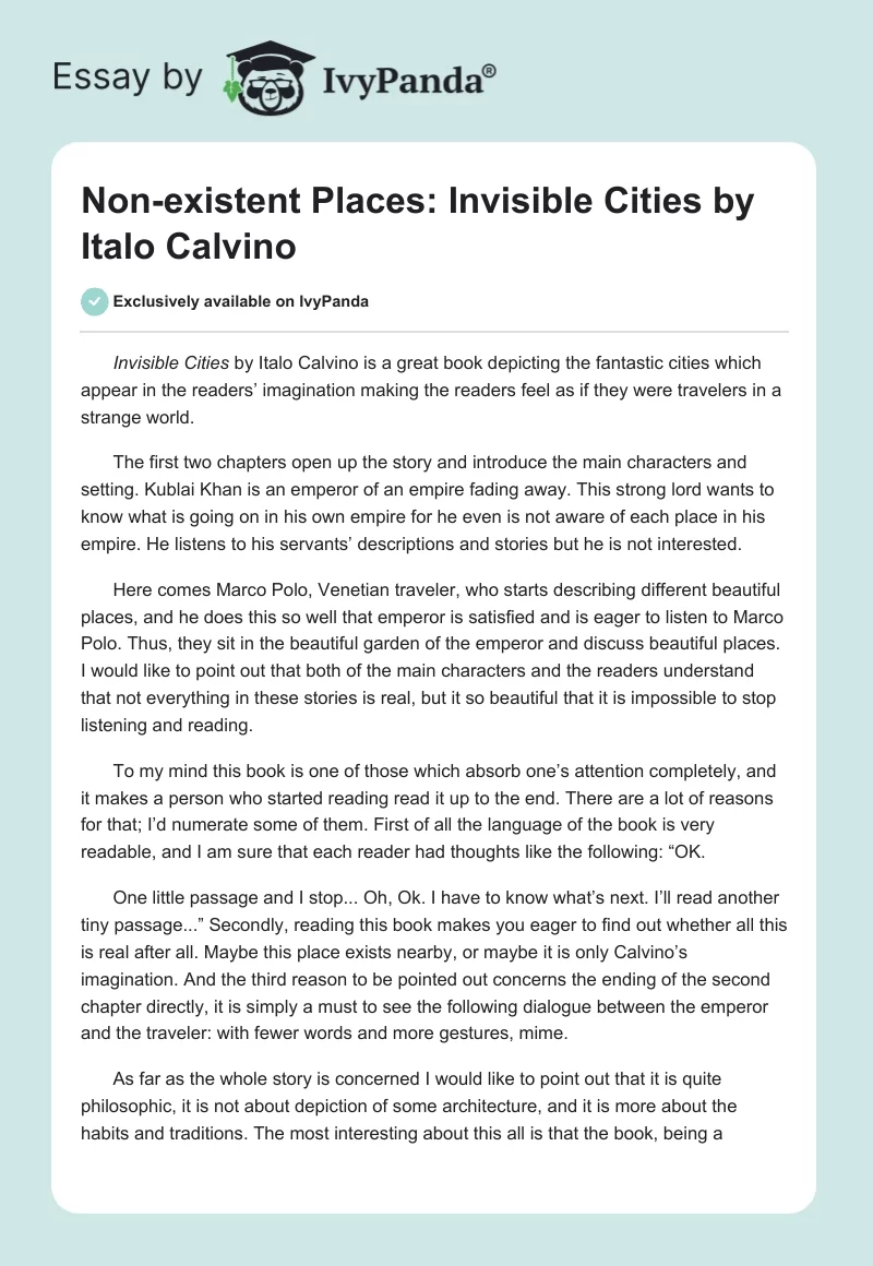 Non-existent Places: "Invisible Cities" by Italo Calvino. Page 1