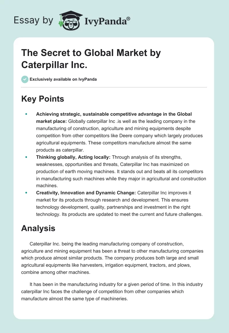The Secret to Global Market by Caterpillar Inc.. Page 1
