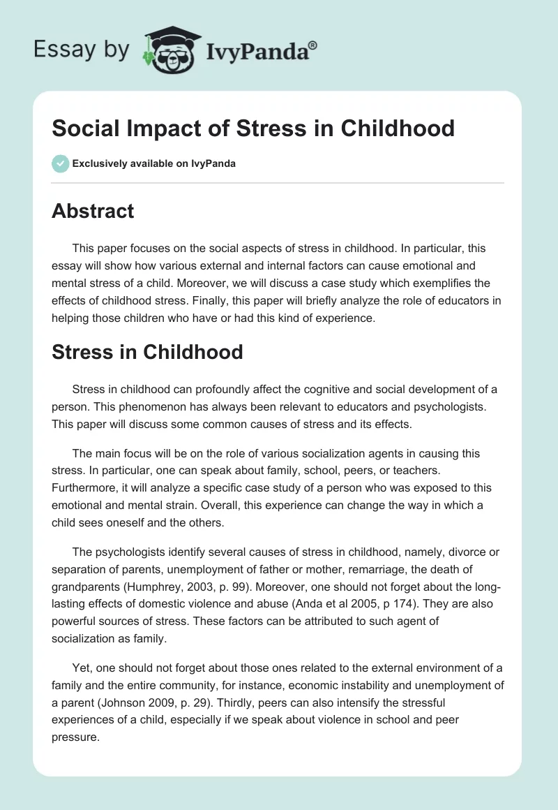 Social Impact of Stress in Childhood. Page 1