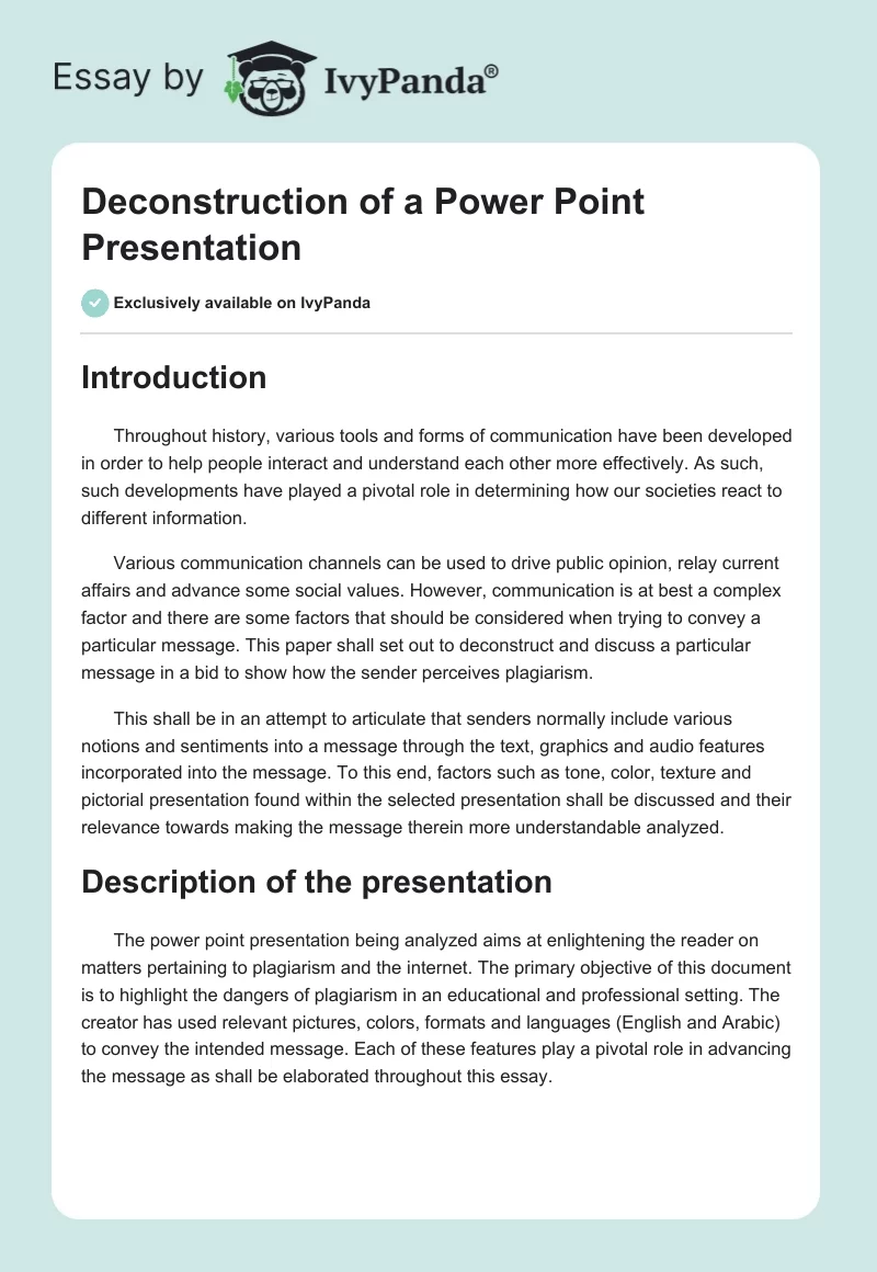 Deconstruction of a Power Point Presentation. Page 1