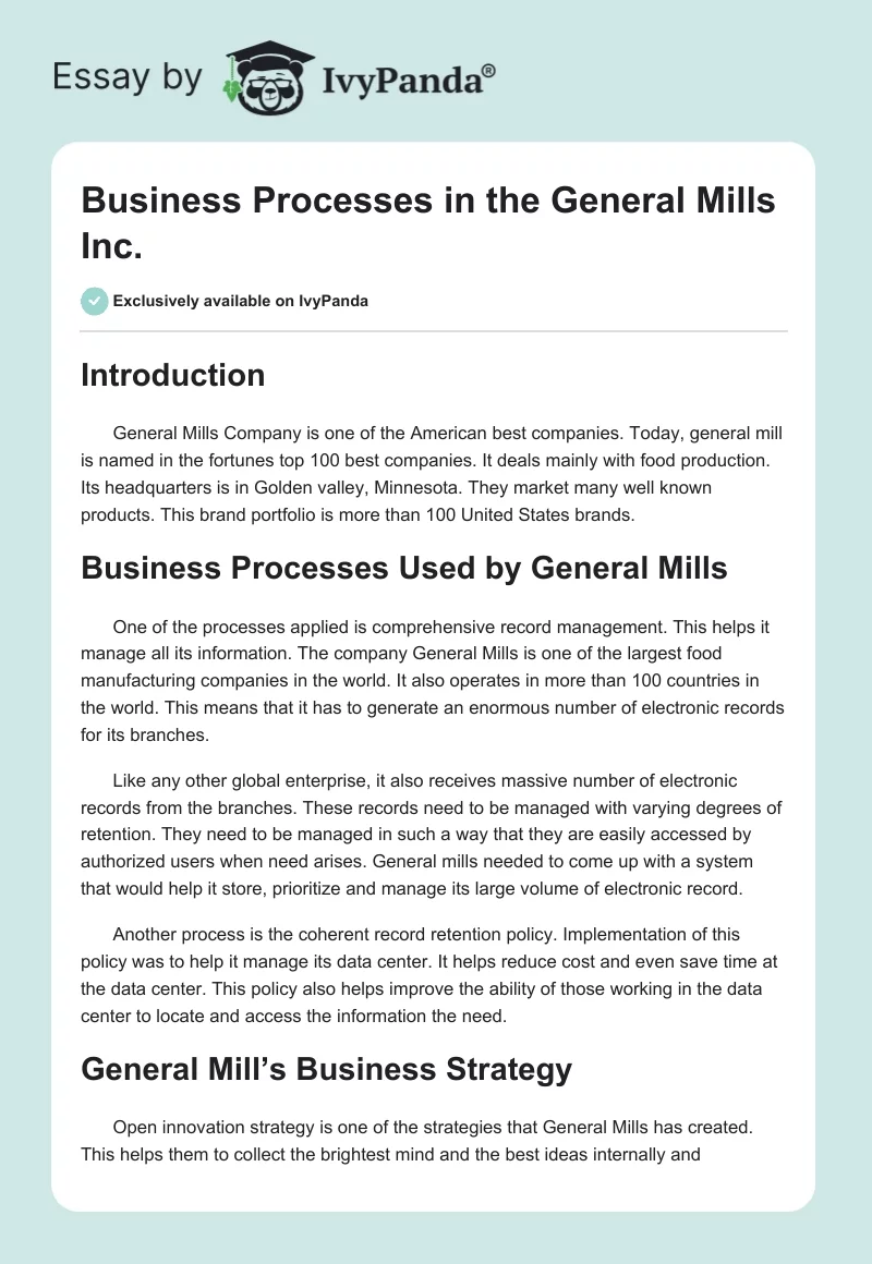 Business Processes in the General Mills Inc.. Page 1